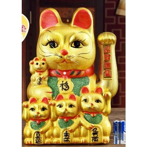 12 inch Golden five fortune cat retriever shakes hands gives large Fat Animal Wealth lucky Piggy bank bstatue home wedding