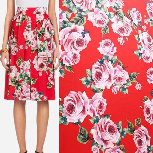 100x135cm Fashion Rose Butterfly Printed Cotton Fabric For Woman Summer Dress Blouse Pants DIY Cloth Sewing