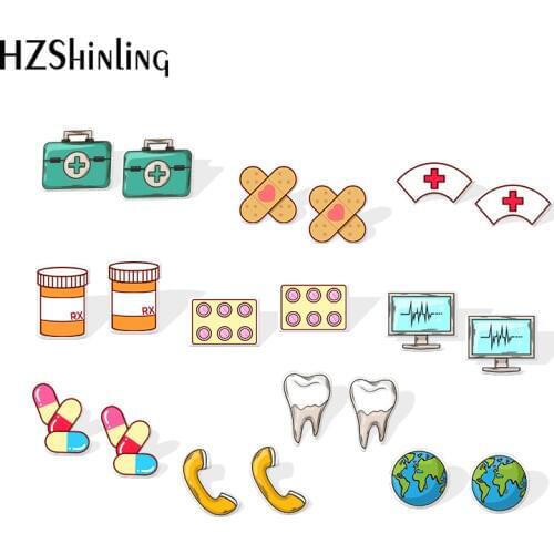 2019 New medicine box Acrylic Earrings Doctor Symbol Earrings Epoxy Cute Bandage Stud Earring