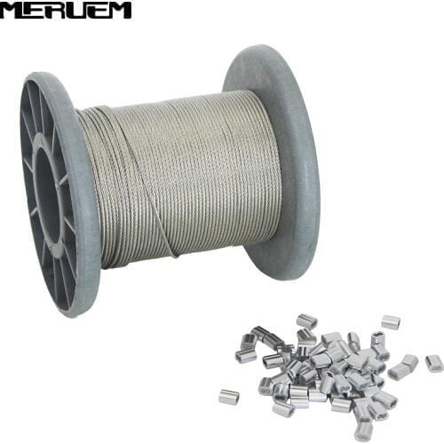 50M/100M 304 Stainless Steel Wire Rope Alambre Softer Fishing Lifting Cable 1.2mm,1.5mm Diameter+50/100 PCS Sleeves Aluminium