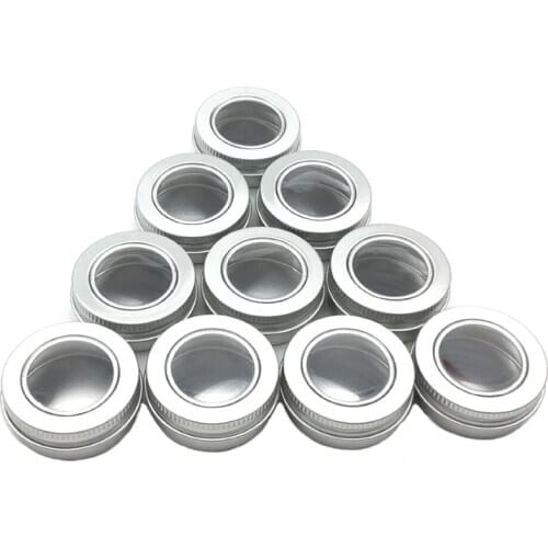 50pcs 15ml Nail Art Accessories Storage Box Aluminum Jars with Clear Window Empty Cosmetic Metal Tin Containers Packaging Cans