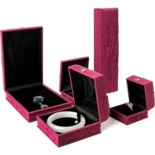 Bump Rose Print Velvet Necklace Ring Jewelry Box Bracelet Storage Case Rose Red Valentines Day Wedding Gift Jewelry Packaging