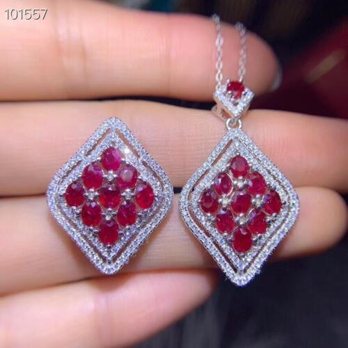 Free Shipping Natural Ruby jewelry set Naturaland Real Ruby Set 925 sterling silver 1pc pendant,1pc Ring