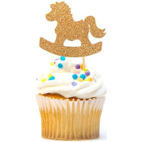 Glitter Rocking Horse first birthday Gender Reveal cupcake toppers Christening wedding baby shower party doughnut food toothpick