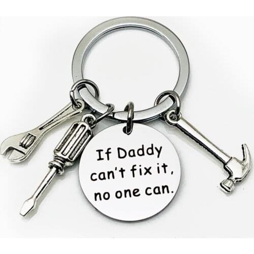 ZRM Jewelry If Dad Can't Fix It No One Can Keychain Metal Tools Hammer Wrench Screwdriver Keyring Keychain Fathers Day Gift