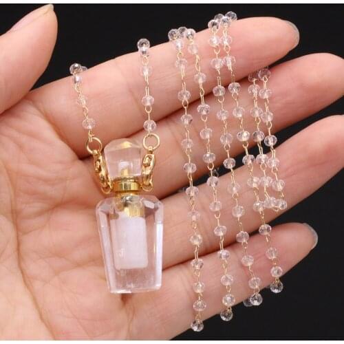 Natural Semi-precious Stone Perfume Bottles Pendant Clear Quartz Two Accessories for Free for Jewelry Making Necklaces Gift