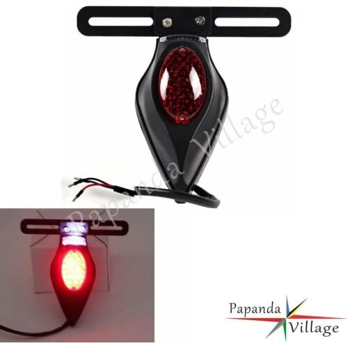 Black 12V Vintage LED Teardrop Tail Light License Plate Bracket for Harley Honda Triumph Cafe Racer Bobber Eyedrop Rear Lamp