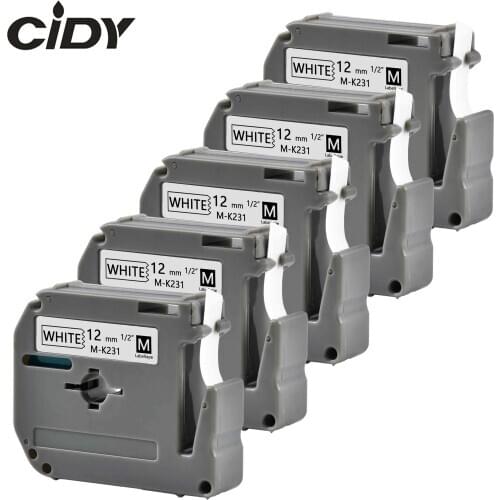 Cidy 5pcs MK231 MK 231 M-K231 Black on white for PT-65 PT-70 PT-80 PT-85 PT-90 PT-M95 PT-100 PT-110 PT-45M Label Printer