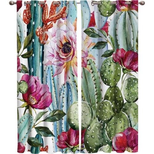 Plant Cactus Flower Art Curtains For Kitchen Bedroom Window Treatment Curtains for Living Room Home Decoration