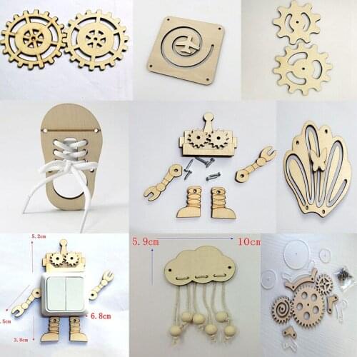 Montessori Activity Busy Board Wood Accessories DIY Material Robot Slide Match Version Toys Early Education Basic Skill Learning