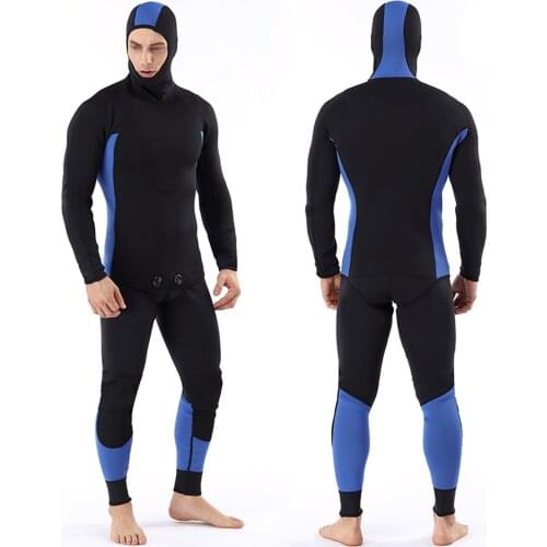 Men 3mm Neoprene Swim Wetsuits 2-Piece Hooded Long Sleeve Diving Suit for Scuba Snorkel Spearfishing Surfing Jumpsuit Swimsuit