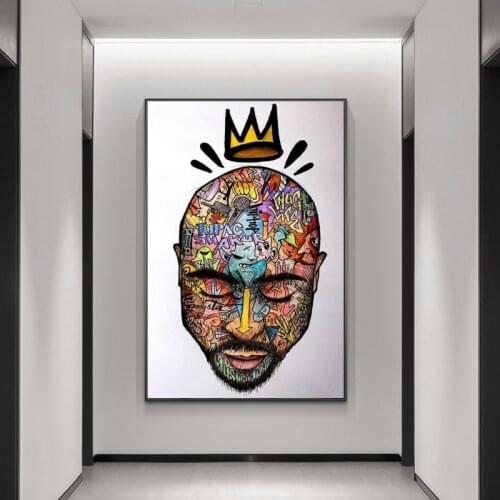 Graffiti Art Portrait Of 2PAC Tupac Posters And Prints Abstract Rapper 2PAC Canvas Painting Wall Art Pictures Home Decor Cuadros