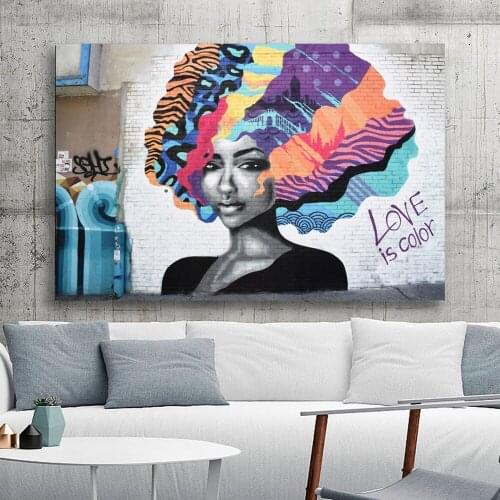 Quadro Fashion Banksy Figure With Colorful Hair Wall Art Canvas Painting Nordic Posters And Prints Wall Pictures For Living Room