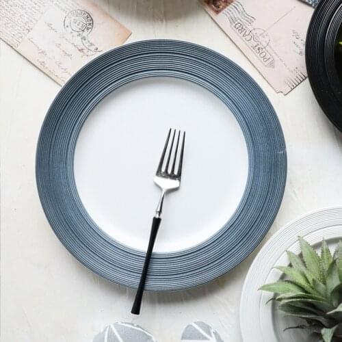Creative Restaurant Coffee Shop Pasta Inventory Heart Plate Black and White Blue Western Food Family Tableware Steak Plate Plate