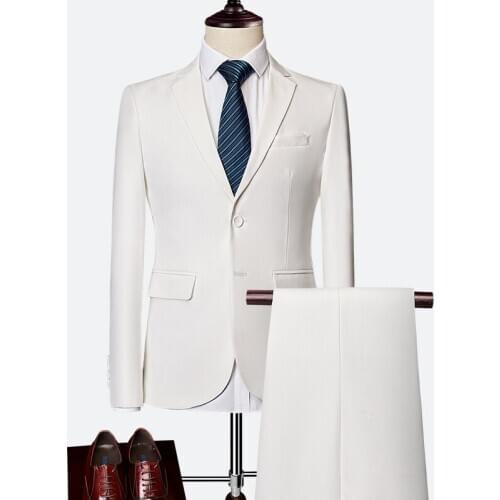 Jacket + Pants ) Mens High-end Brand Casual Business Suit Solid Color Formal Groom Wedding Dress Suit 2 Sets Large Size M-6XL