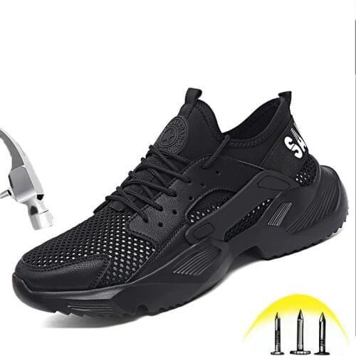 Summer Fashion Sneakers Mens Ultra-light Soft Work Safety Shoes Male Mesh Breathable Comfortable Non-slip Steel Toe Work Boots