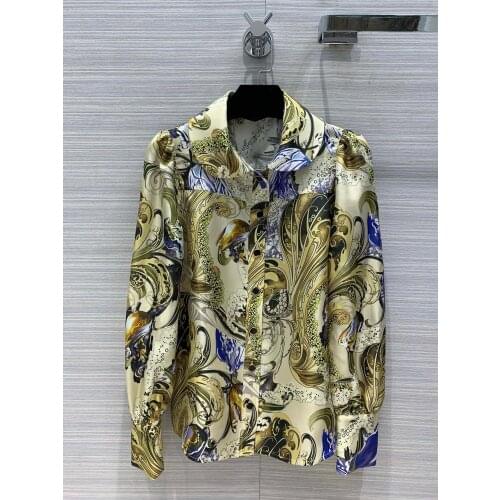 Fashion 2021 new ladies long sleeve sexy vintage printed silk shirt 1117