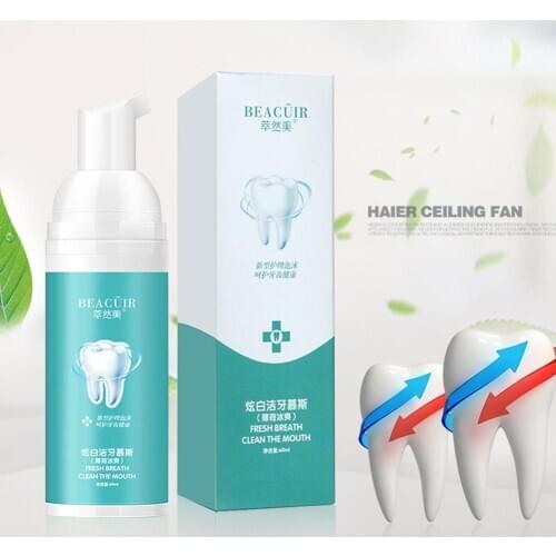 60ml Teeth Whitening Mousse Mint Toothpaste Oral Hygiene White Refreshing Removes Tooth Bad Plaque Breath Stains Mouth Clea Z2D9