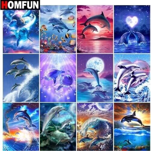 HOMFUN 3D Diamond Painting "Dolphin landscape" DIY Full Rhinestones Drill Cross-stitch Kits Square Round Diamond Embroidery