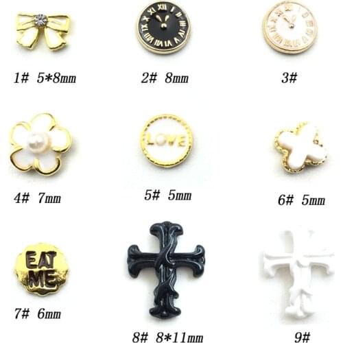 20pcs/pack Japan alloy nail art charms decals paingting oil clock flower bow cross metal accessories bride nail sticker DIY