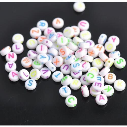 2017 New White Mixed color Letter Alphabet Acrylic Flat Round Spacer Beads For Jewelry making DIY 7mm 200Pcs YKL0224X