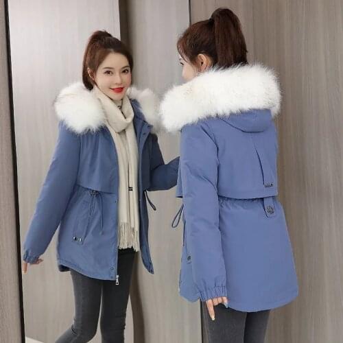 New 2021 Winter Jacket Parkas Women Coat Large Fur Collar Hooded Jacket Thickn Warm Cotton Padded Overcoat Snow Coat Outwear