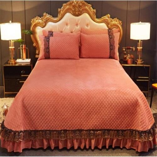 New Crystal Velvet Bed Cover Solid Color 3 Pcs Thick Bed Sheet Quilted Bedspreads Coral Velvet Blanket European Style