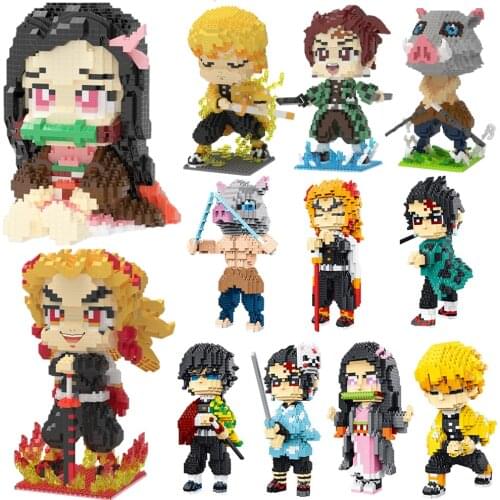 New Anime Demon Slayer Kamado Tanjirou Nezuko Action Blocks PVC Model Toys Zenitsu Figurine Inosuke Kimetsu No Yaiba Figura