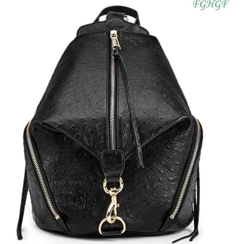 New leather backpack fashion Europe and the United States ostrich pattern trend female Baotou layer leather shoulder small backp