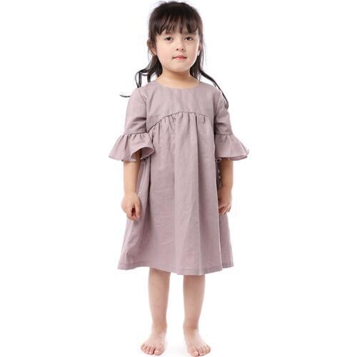Kaiya Angel Wholesale 3M-16T Girls Boutique Dresses Children Spring Summer Flare Sleeve Solid Zipper Clothes Kids Casual Dress