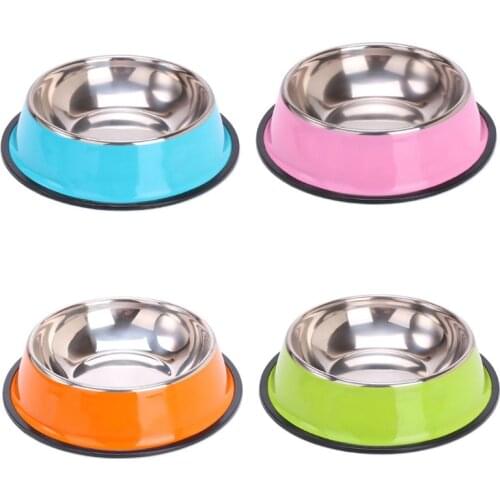 Pet Round Bowl Cat Dog Eating Food Bowls Stainless Steel Non-slip Resistant Feeder Device Pets Tableware