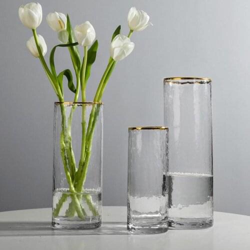 Straight Glass Vase Northern Europe Light Luxury Depicting Gold Simplicity Transparent Dried Flowers Ornaments декор комнаты