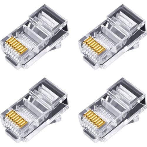 100Pcs RJ45 Connector 6U Gold Plated Pass Through Ethernet Cables Module Plug Network RJ-45 Crystal Heads Cat5 Cat5E