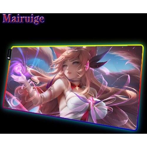 RGB Keyboard Pad League of Legends Ahri Gamer Mouse Pad Computer LED Lights Anime Mousepad Gaming Accessories Kawaii Desk Mat