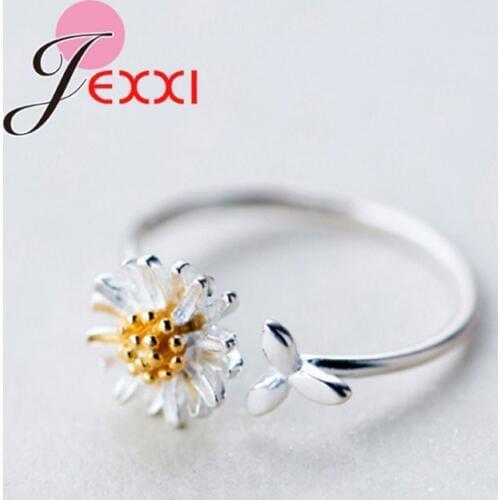 Luxury Brand New Design Sweet Romantic Daisy Flower Adjustable Rings For Women Wedding Party Opening Ring Bijoux Jewelry Gift