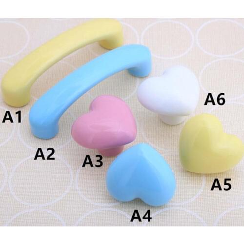 3" love ceramic children room furniture handles knobs 76mm blue white yellow pink porcelain drawer shoe cabinet knobs pulls