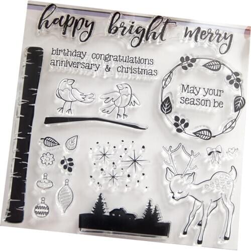 Happy Bird Lovely Deer Transparent Clear Silicone Stamps for DIY Scrapbooking/Card Making/Kids Christmas Fun Decoration