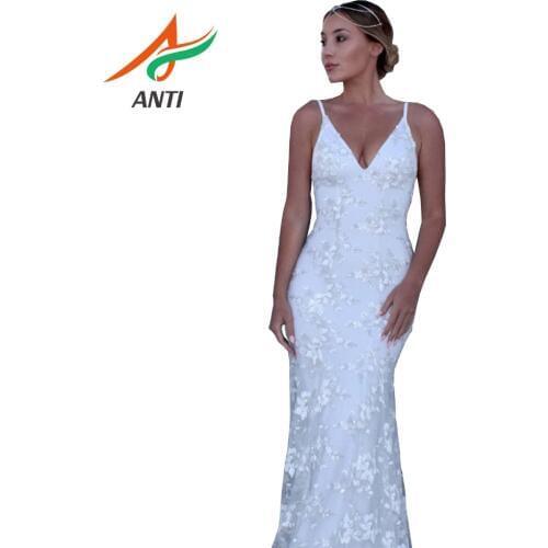 ANTI Fast Shipping Sexy Mermaid Evening Dress Long Party 2019 Slim Fit Evening Gown Women V-Neck Tulle Perspective Vestido Longo