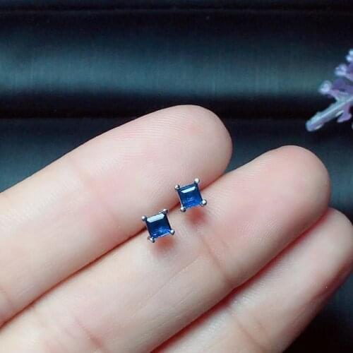 Simple Silver Sapphire Stud Earrings for Daily Wear 3mm Square Natural Sapphire Silver Earrings 925 Silver Sapphire Jewelry