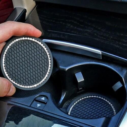 Rhinestone Decor Mini Silica Mat For Cups Cute Car Interior Anti-slip Holder Cup Cushion Storage Groove Coaster Universal