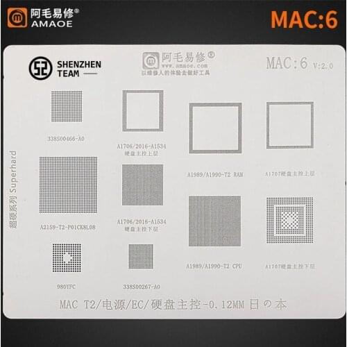AMAOE Stencil MAC:6 MAC6 For Macbook T2 Power IC EC Wifi IC 338S00466 338S00267-A0 A2159 T2 A1898 A1707 CPU RAM Reballing