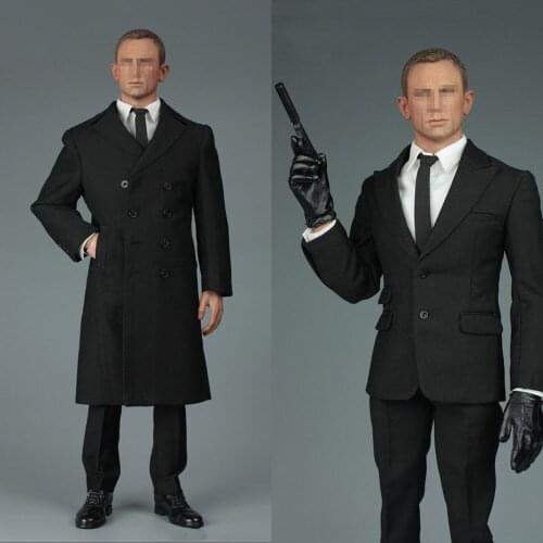 VORTOYS V1006 1/6 Scale Action Figure Accessory 007 Agent Male Clothes Black Windbreaker Coat Suit For 12 Inch Hottoys Body Doll