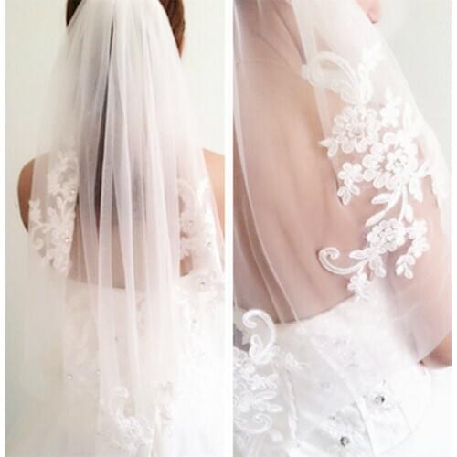 Women Pure white Bride Wedding Wedding Embroidery lace Hair head Veil WITH COMB