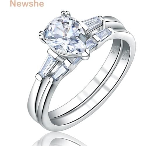 Newshe Engagement Wedding Rings Set for Women 925 Sterling Silver 1.9Ct Cz Pear Teardrop AAA Cubic Zirconia Jewelry
