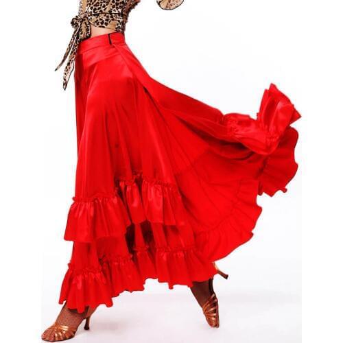 Free Shipping Women Lady Red Flamenco Skirt Dresses Performance Skirts Ballroom Waltz Tango Flamenco Dancing Costume DL2876