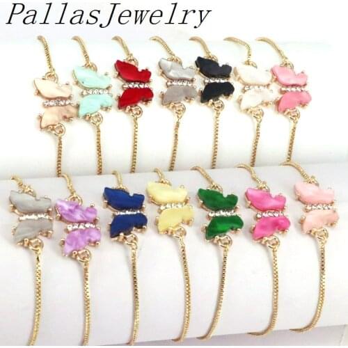 10Pcs Popular Butterfly charms Bracelet Jewelry zirconia color Acrylic butterfly connector Bracelet
