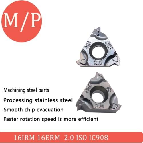 10Pcs High Quality Carbide Thread Inserts 16IRM 16ERM 2.0 ISO IC908 Internal and External Turning Tools CNC Lathe Tool