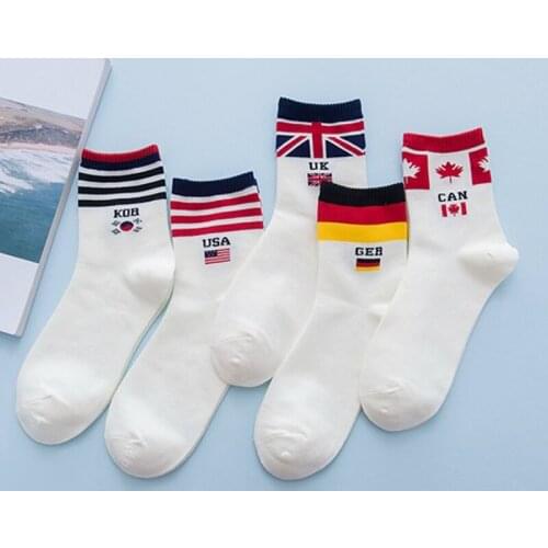 5 Pairs/bag Simple Business Anchor/National Flag Pattern Socks Men Women Cotton Absorbent Meias Elastic Casual Sock