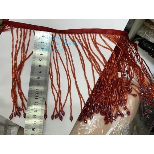 5yards/bag 15cm 15 cm red beaded tube tassel ribbon pendant used for costume accessories holiday decoration