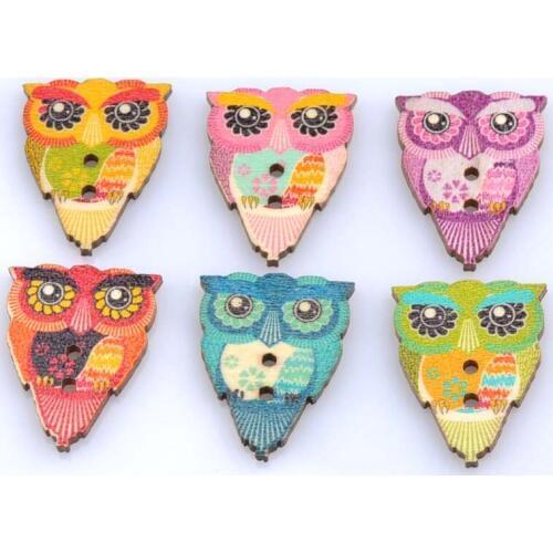 2017 new Wood Sewing Button Scrapbooking cute Owl Painted Mixed At Random 2 Holes For Clothing DIY Crafts 20x27mm 50PCs MT0959